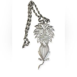 Vintage Lion pendant necklace vintage Alan jewelry silver 1970s jewelry Zoo